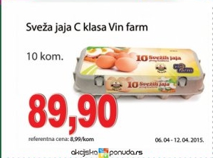 Sveža jaja C klasa Vin farm 10 kom cena na akciji Univerexport s78109